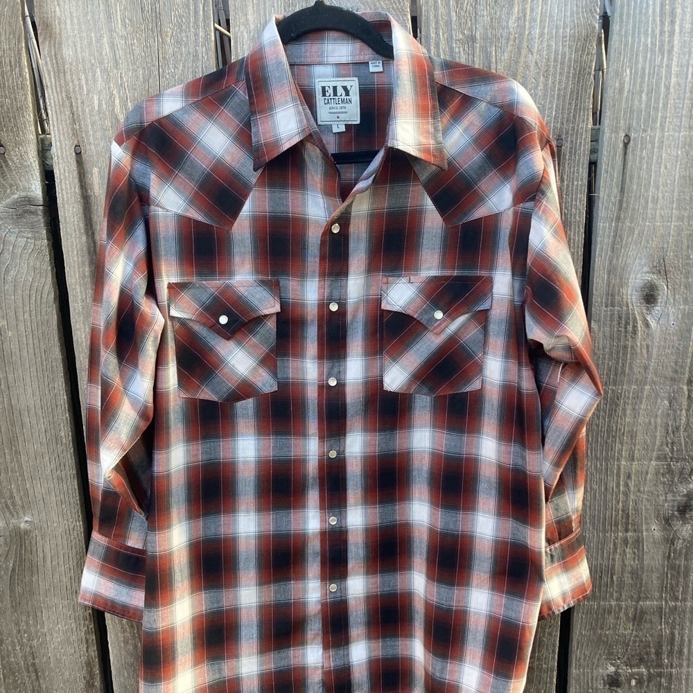 Men's Ely Cattleman Western Shirt Striped Snap L Ranch Cotton Cowboy Rodeo Work